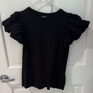 Express Black Short Sleeve Ruffle Top